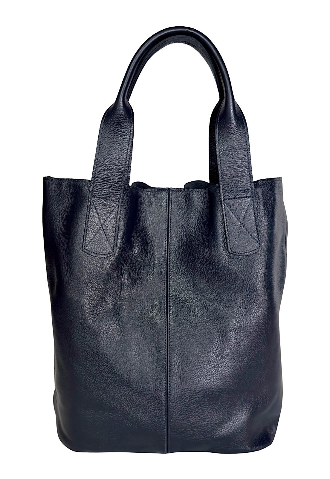 Bolsa Shopper em Couro Legítimo Azul Marinho: Sacola Grande com Carteira Interna