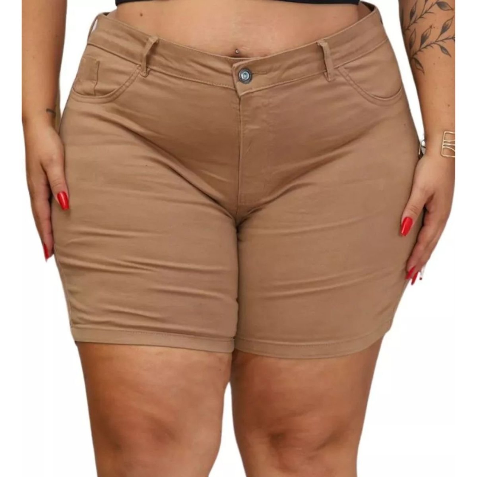Bermuda Feminina Plus Size Jeans Light Meia Coxa Marrom Clara