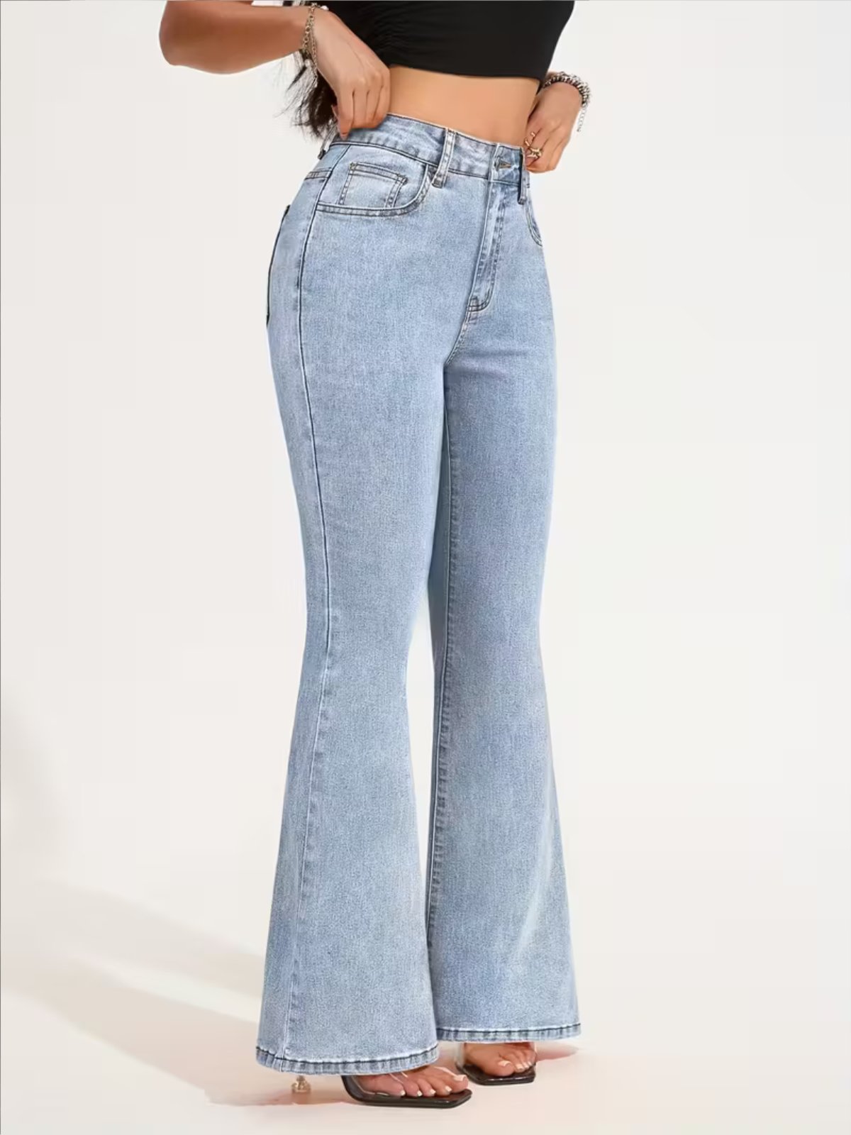 Calça Jeans Flare Alpha Street Wear Azul Clara Feminina Cintura Alta e Caimento Perfeito