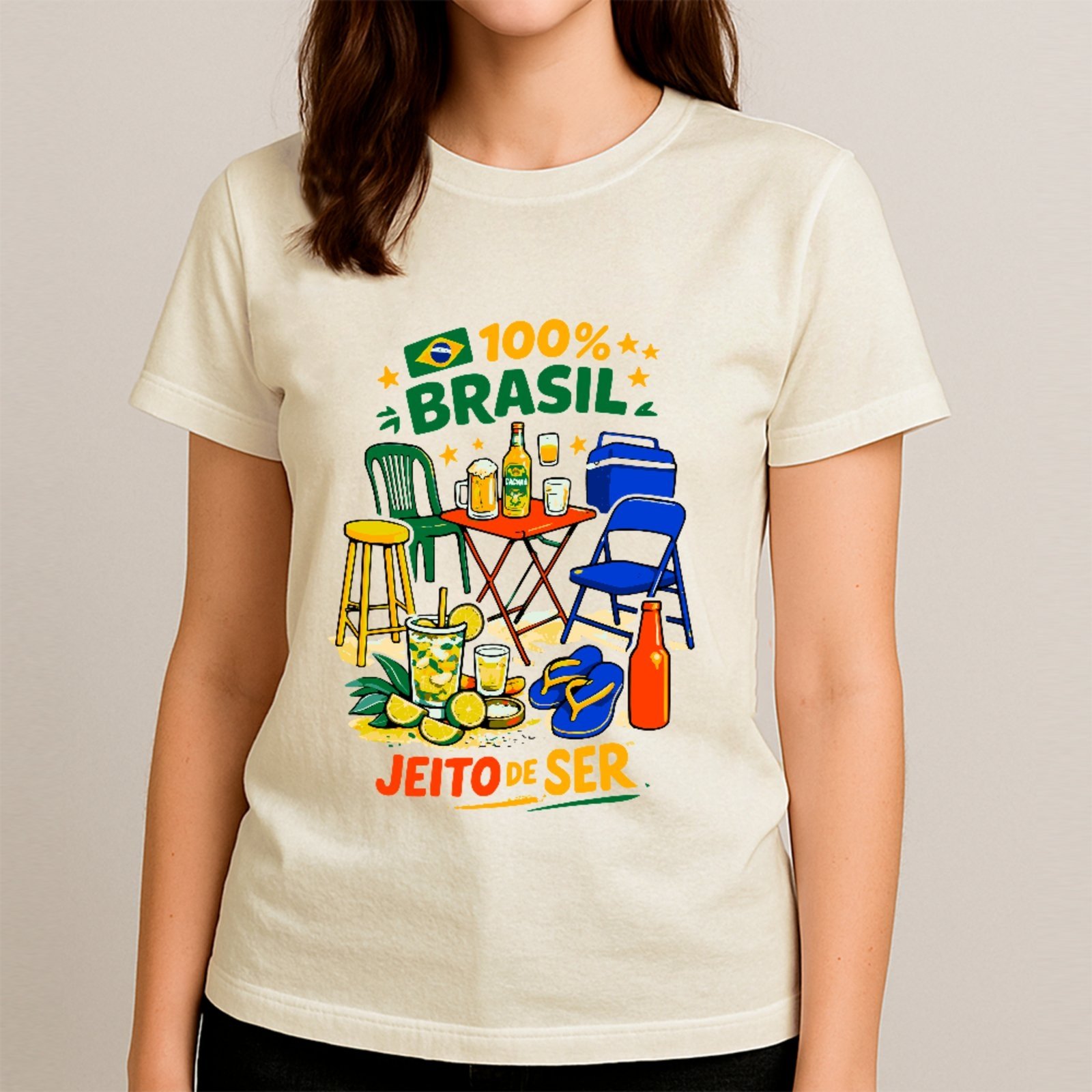 Camiseta Ousy Básica Jeito De Ser Brasileiro Verão Cerveja Praia Unissex Off White