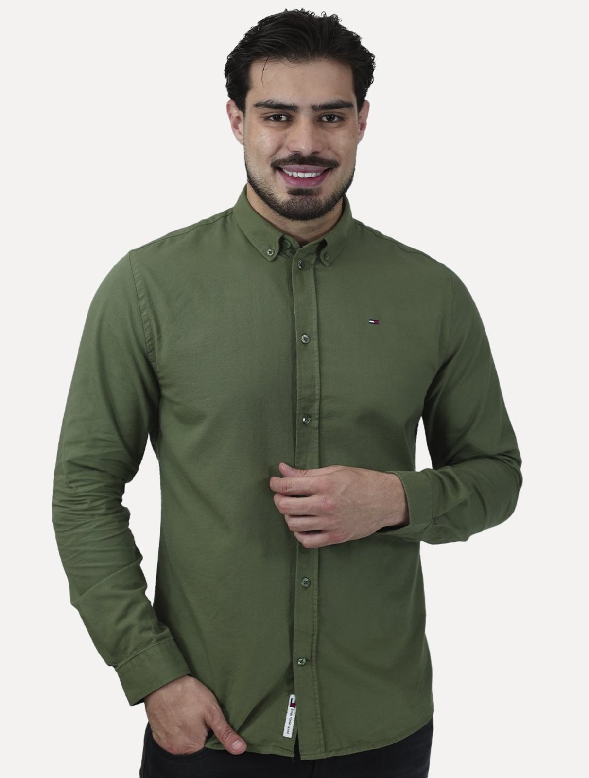 Camisa Tommy Hilfiger Masculina Oxford Regular Verde Sálvia