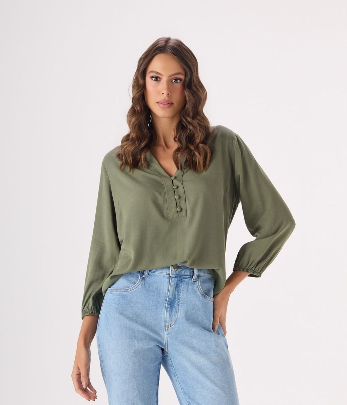 Blusa Makenji Gola Padrre Feminina Verde Militar