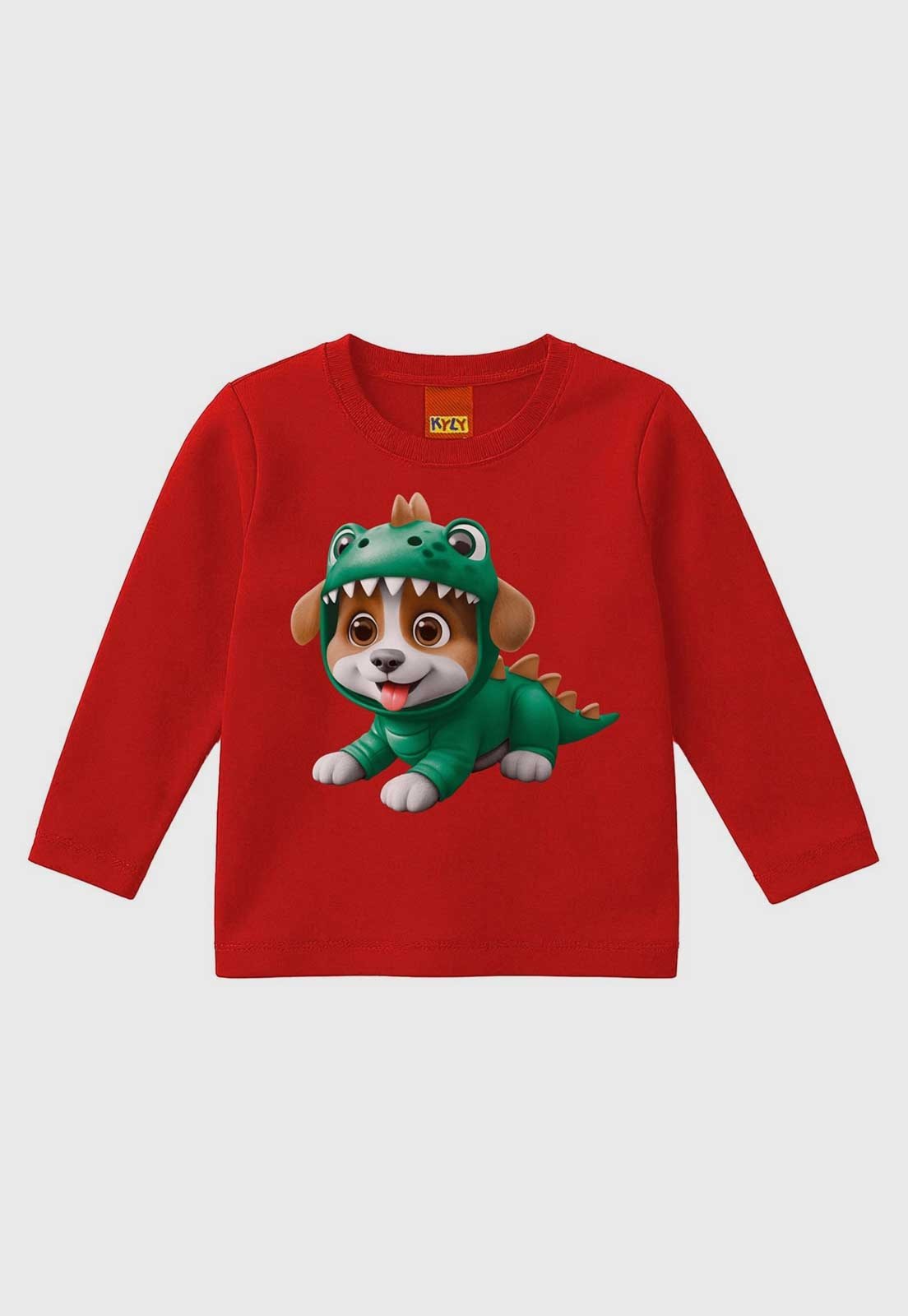 Camiseta Kyly Estampa Cachorro Dinossauro Vermelha