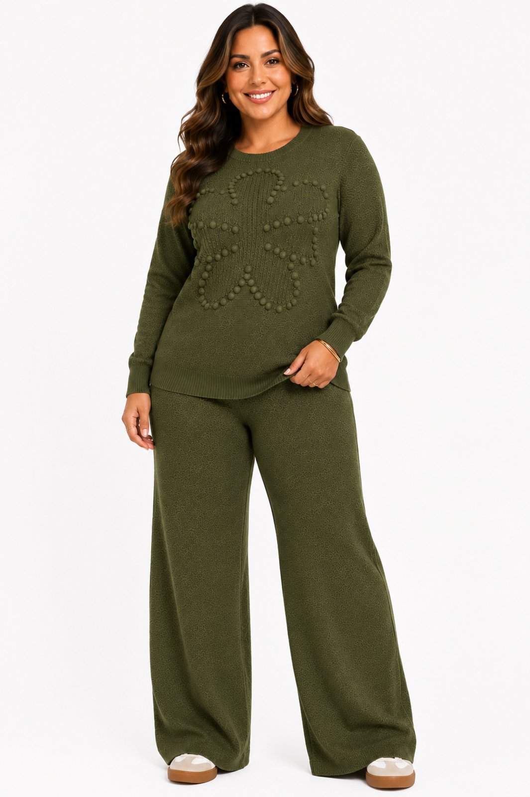 Conjunto Plus Size D Bell Outlet Fashion Tricot Pantalona Verde Militar