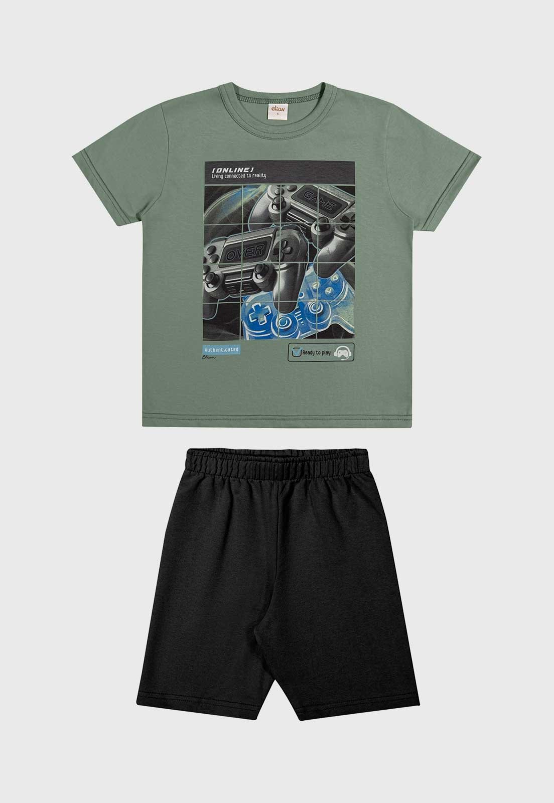 Infantil - Conjunto Elian Estampa Videogame Verde