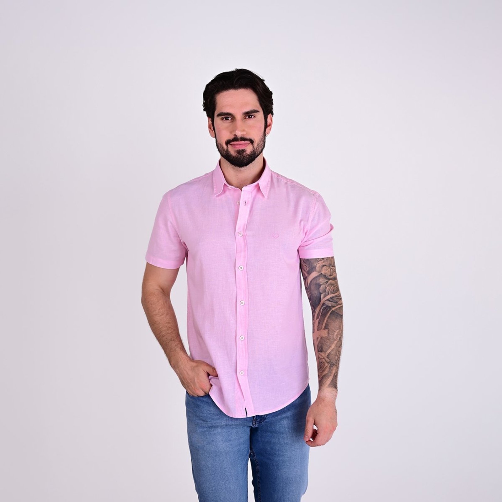 Camisa Linho VersatiOld Custom Fit Manga Curta Rosa