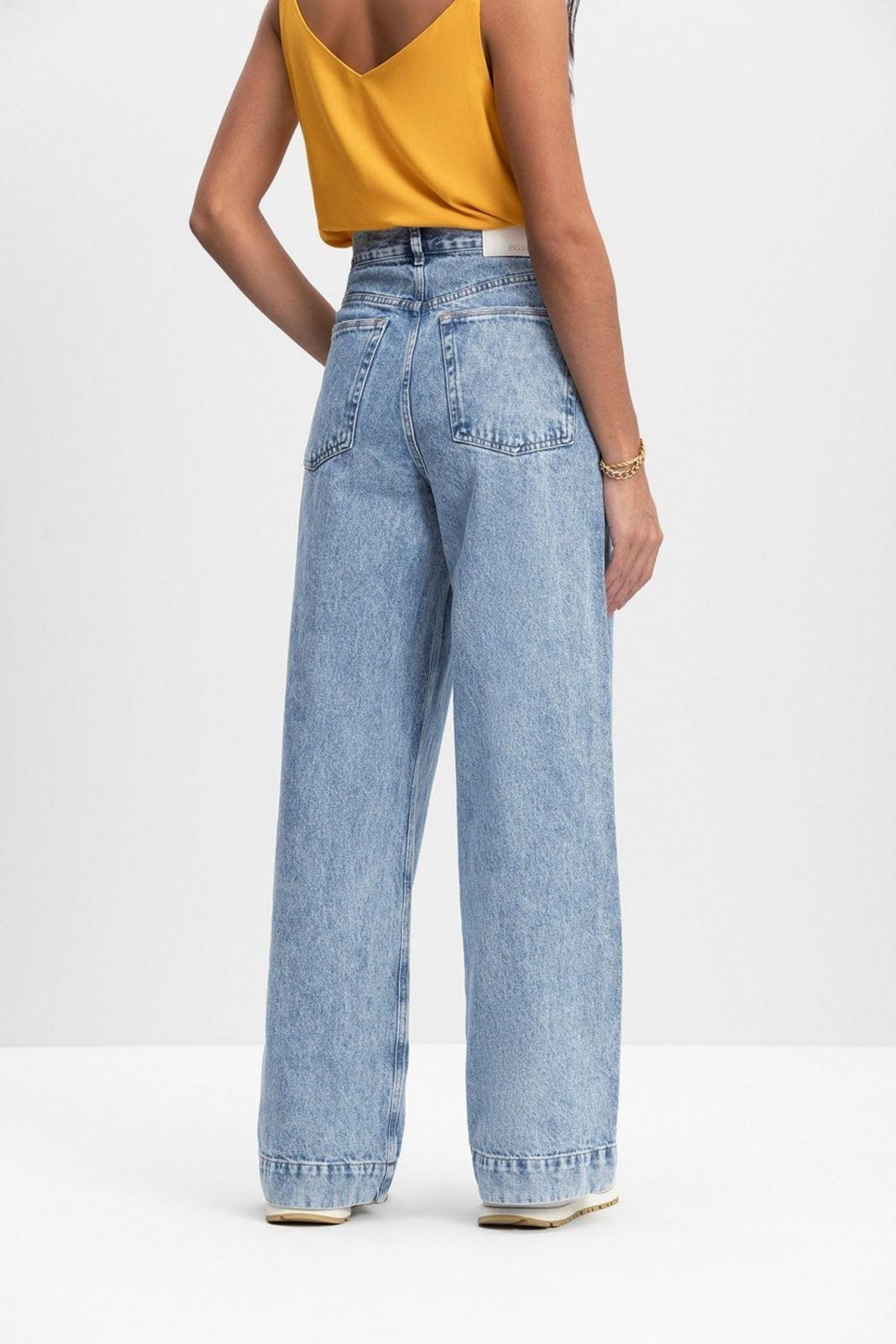 Vista 3 Calça jeans wide leg feminina Essendi azul azul
