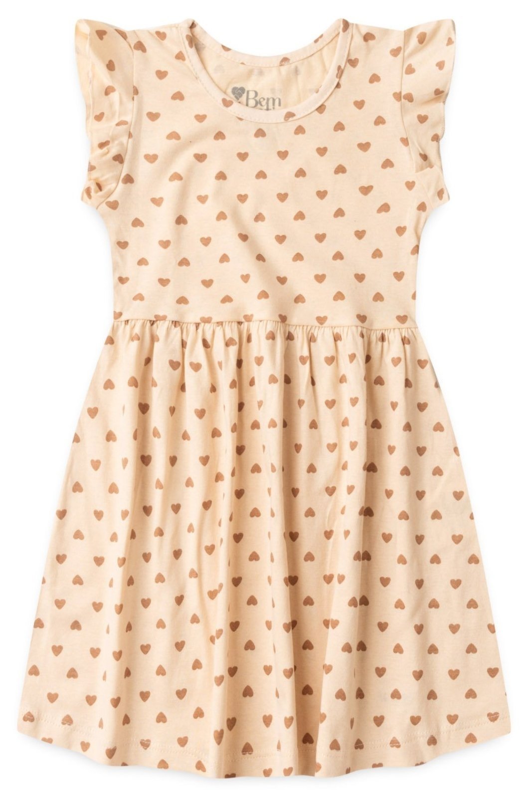 Infantil – Vestido Bem Vestir Manga Curta Feminino Coração Bege
