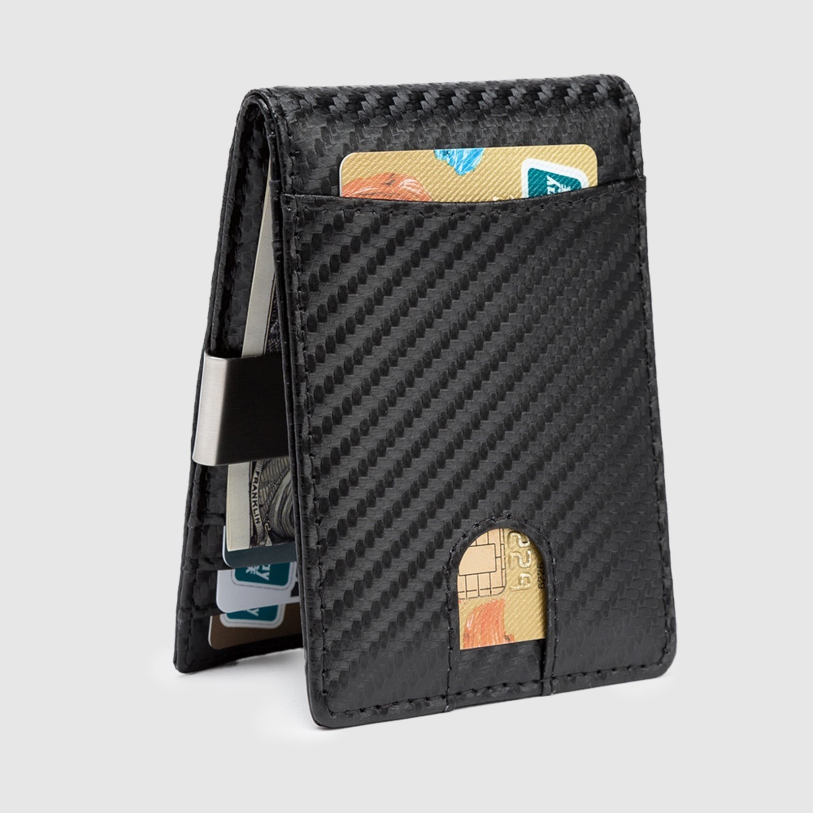 Carteira Masculina Minimalista Fina Clip Dinheiro Porta Cartão Com Bloqueio Rfid Preto B