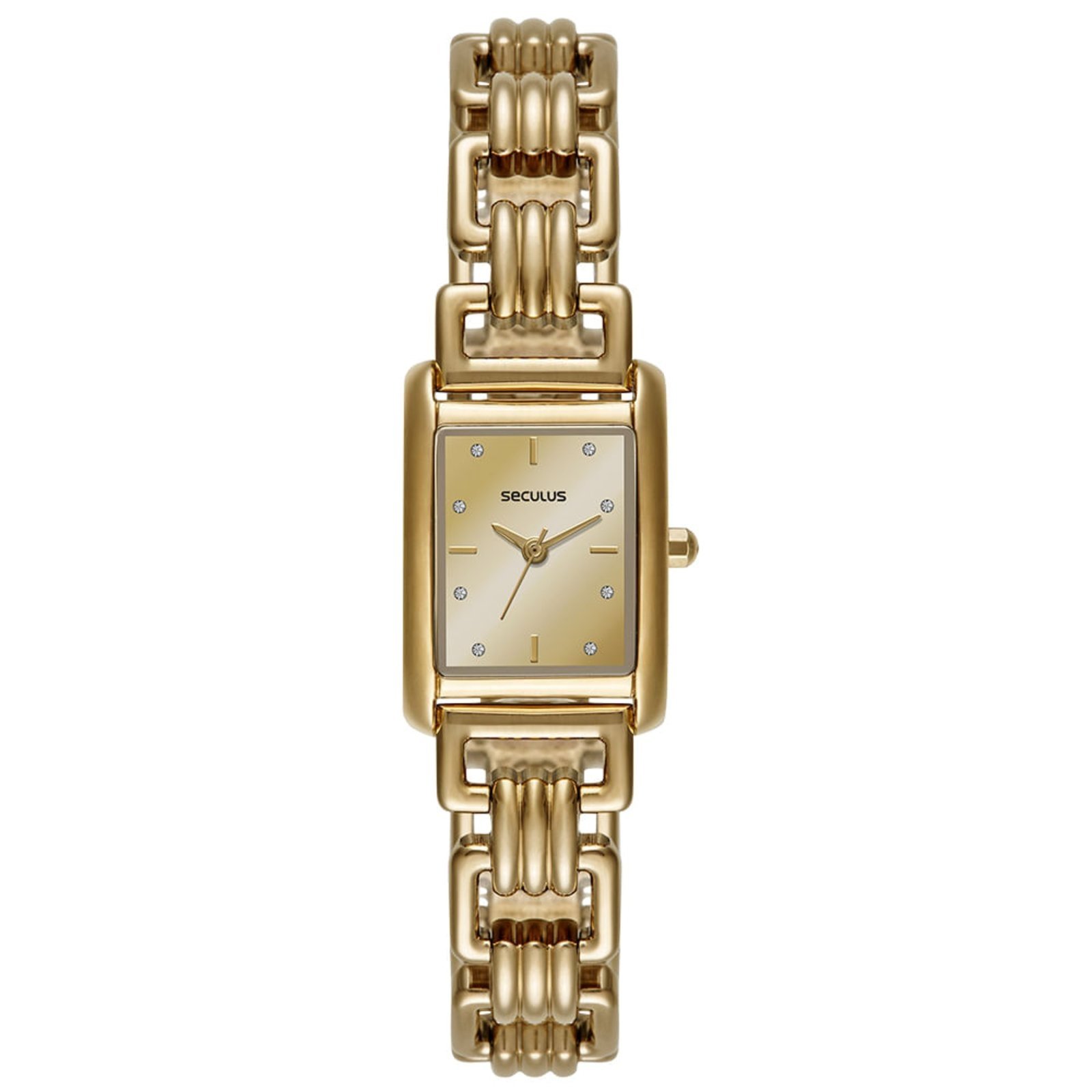 Relógio Feminino Seculus Quadrado Dourado em Cristais Seculus