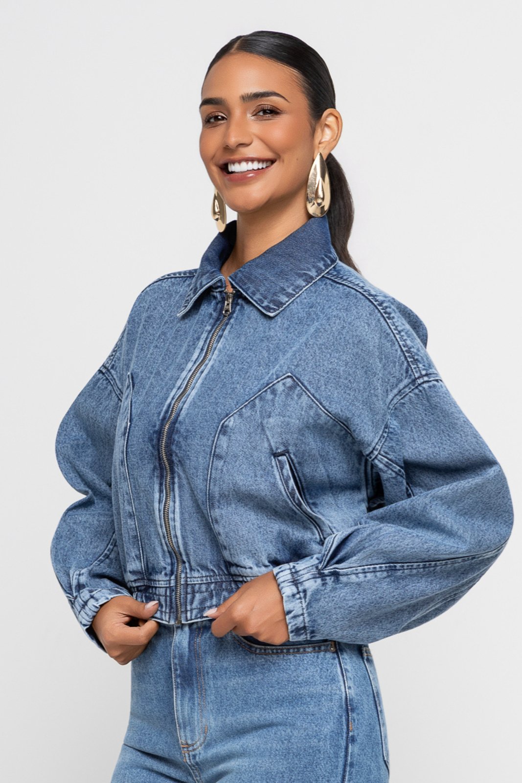 Jaqueta College Bomber Blue Indigo Escuro