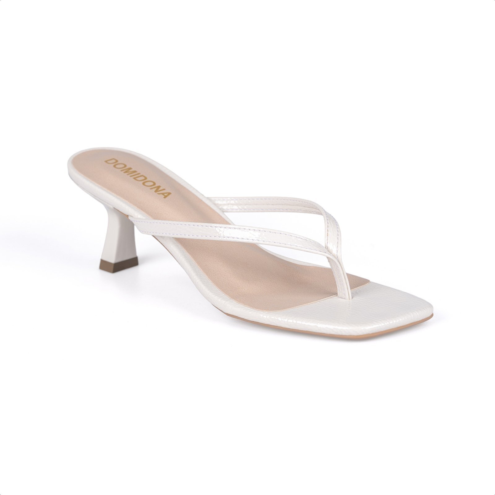 Tamanco de Dedo Domidona Bico quadrado Salto Fino Elegante Off White