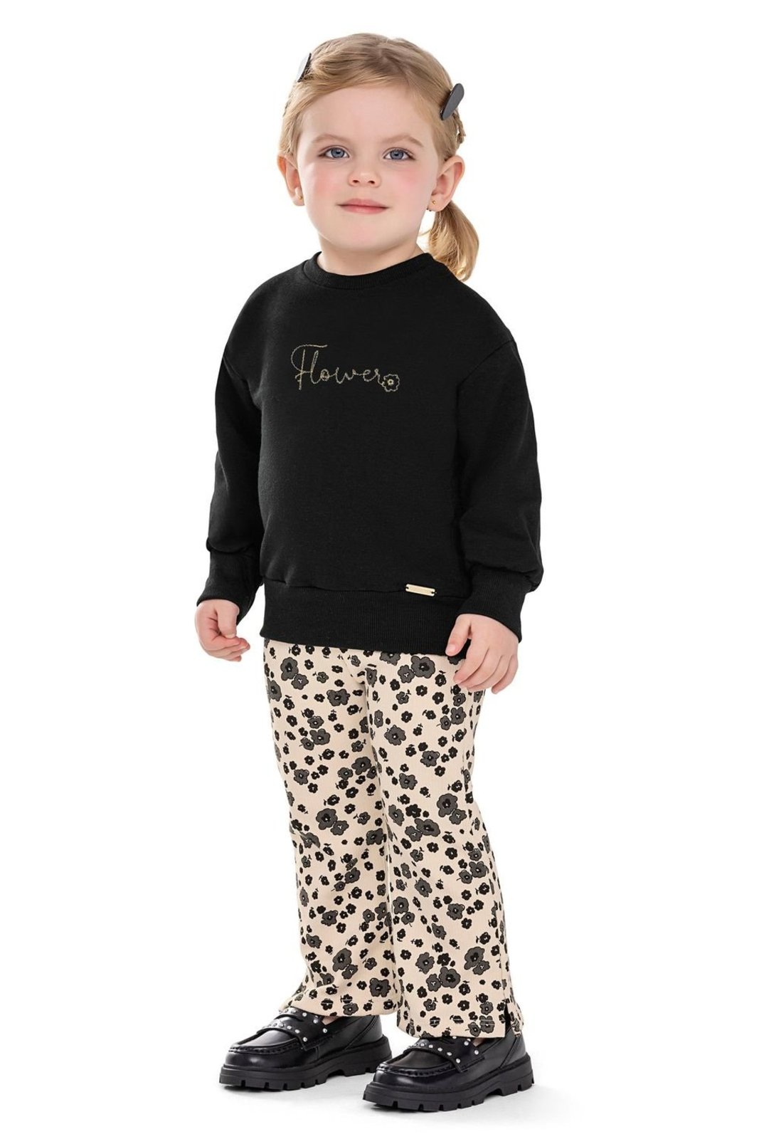Infantil - Conjunto Longo Menina Flowers Colorittá Preto