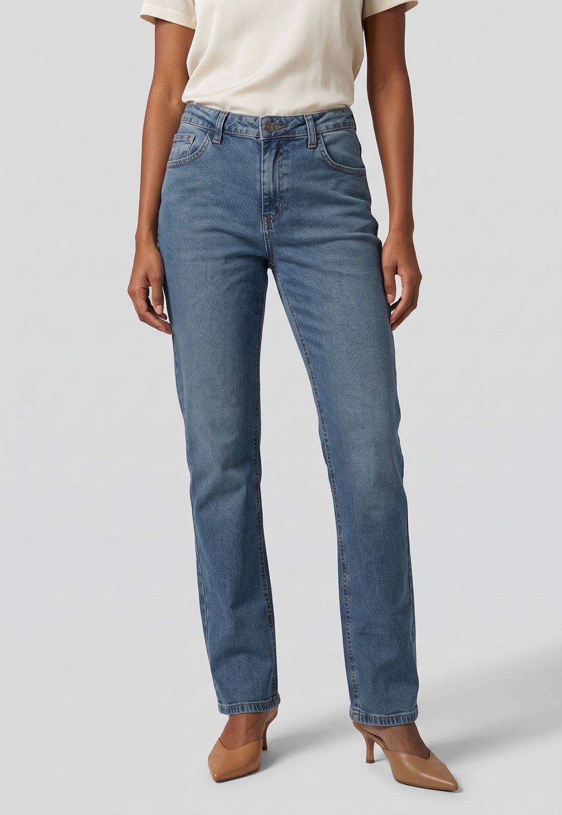 Calça Jeans Feminina Cantão Reta Fit Comf Azul Claro