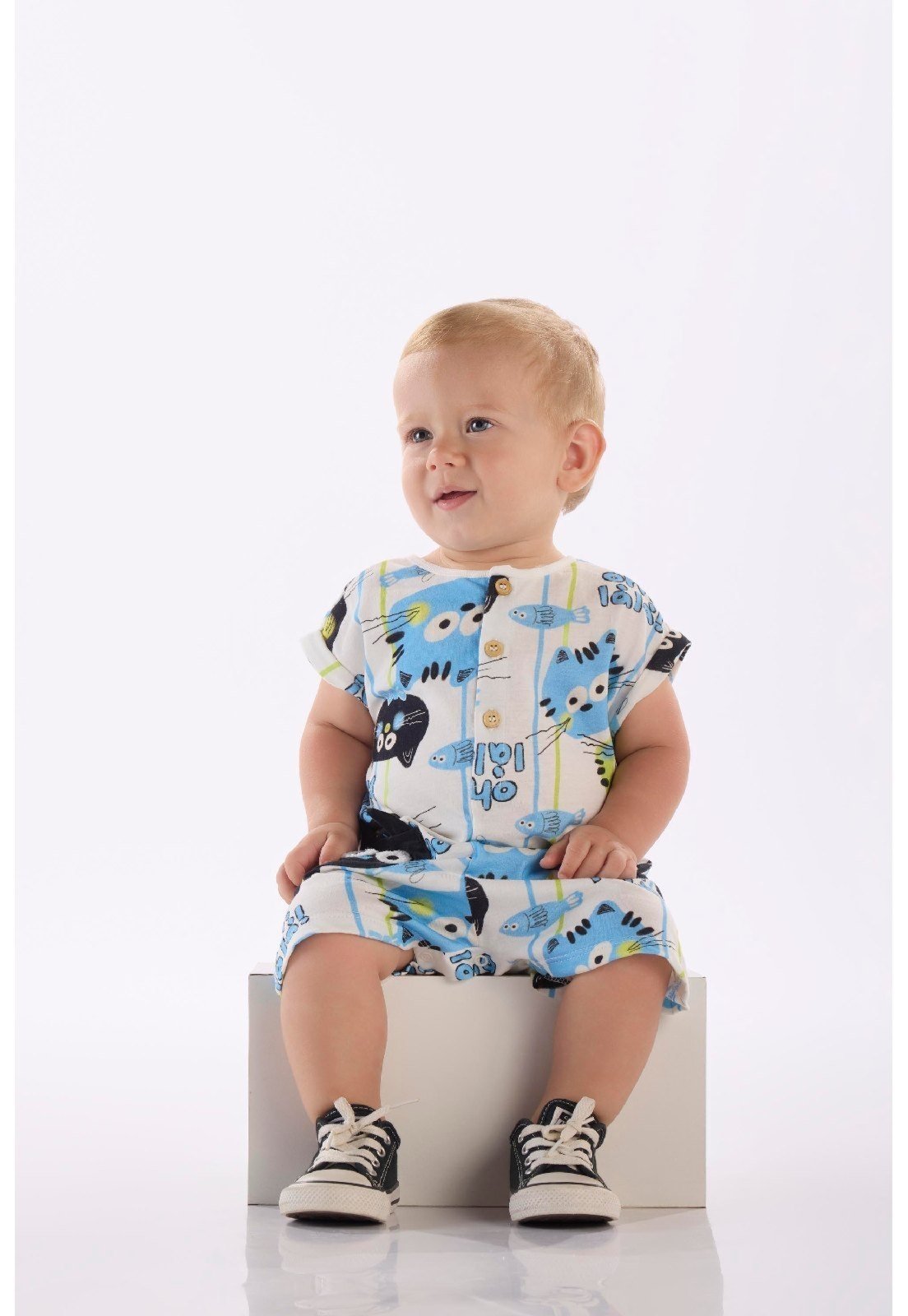 Vista 2 Infantil - Macaquinho Menino em Algodão Três e Já azul Três e Já azul