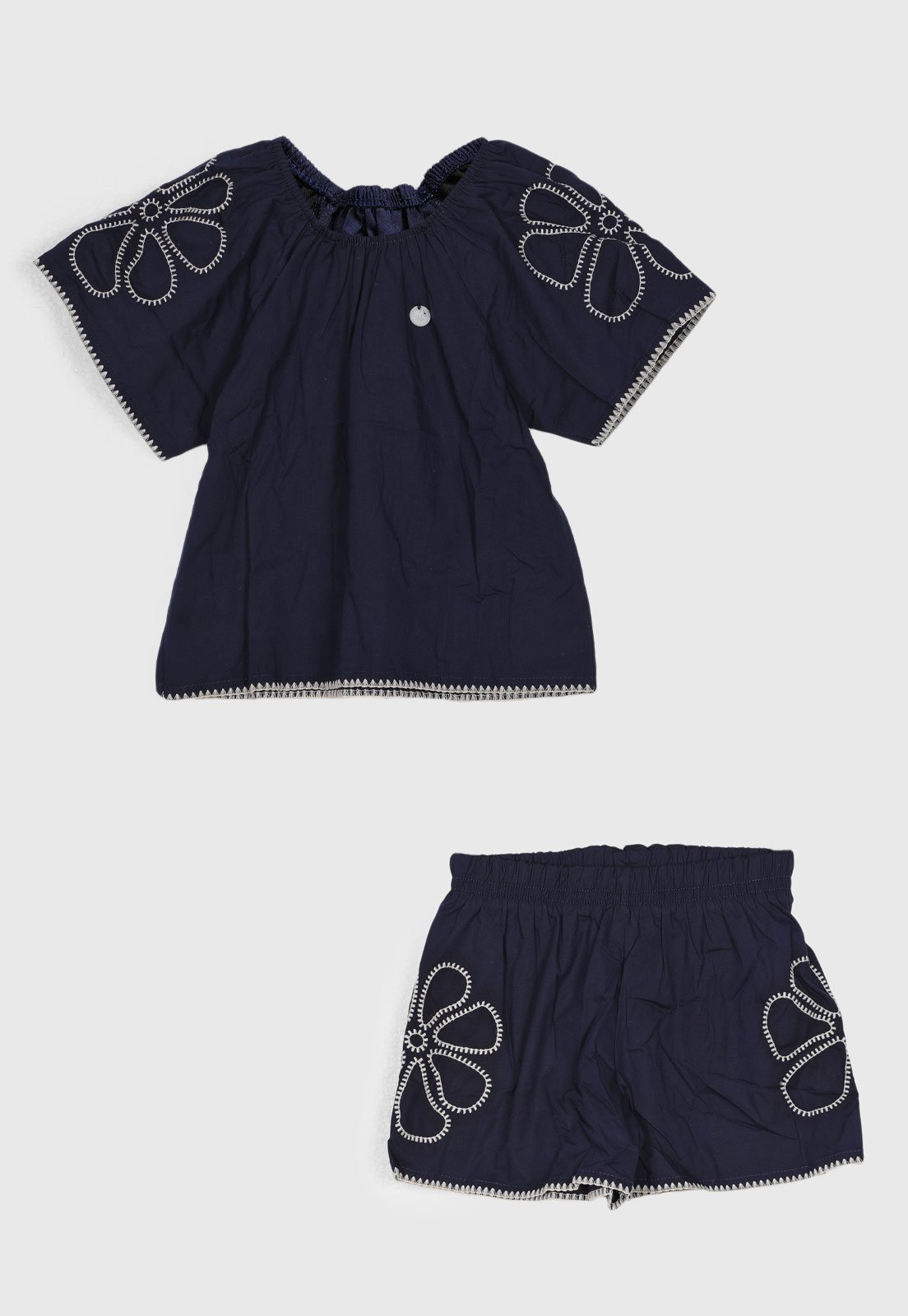 Infantil - Conjunto Curto Brandili Mundi Bordado Manga Ampla Azul