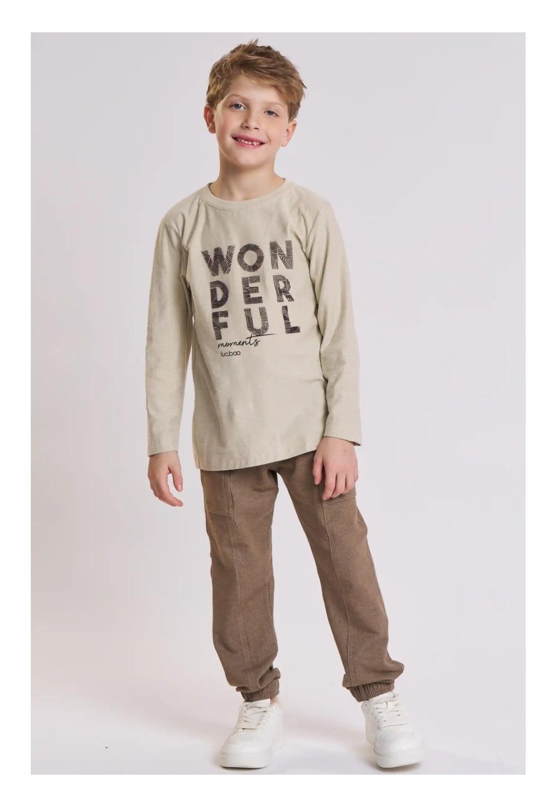 Infantil - Calça Moletom com Bolsos Bege Menino LucBoo 2 Bege