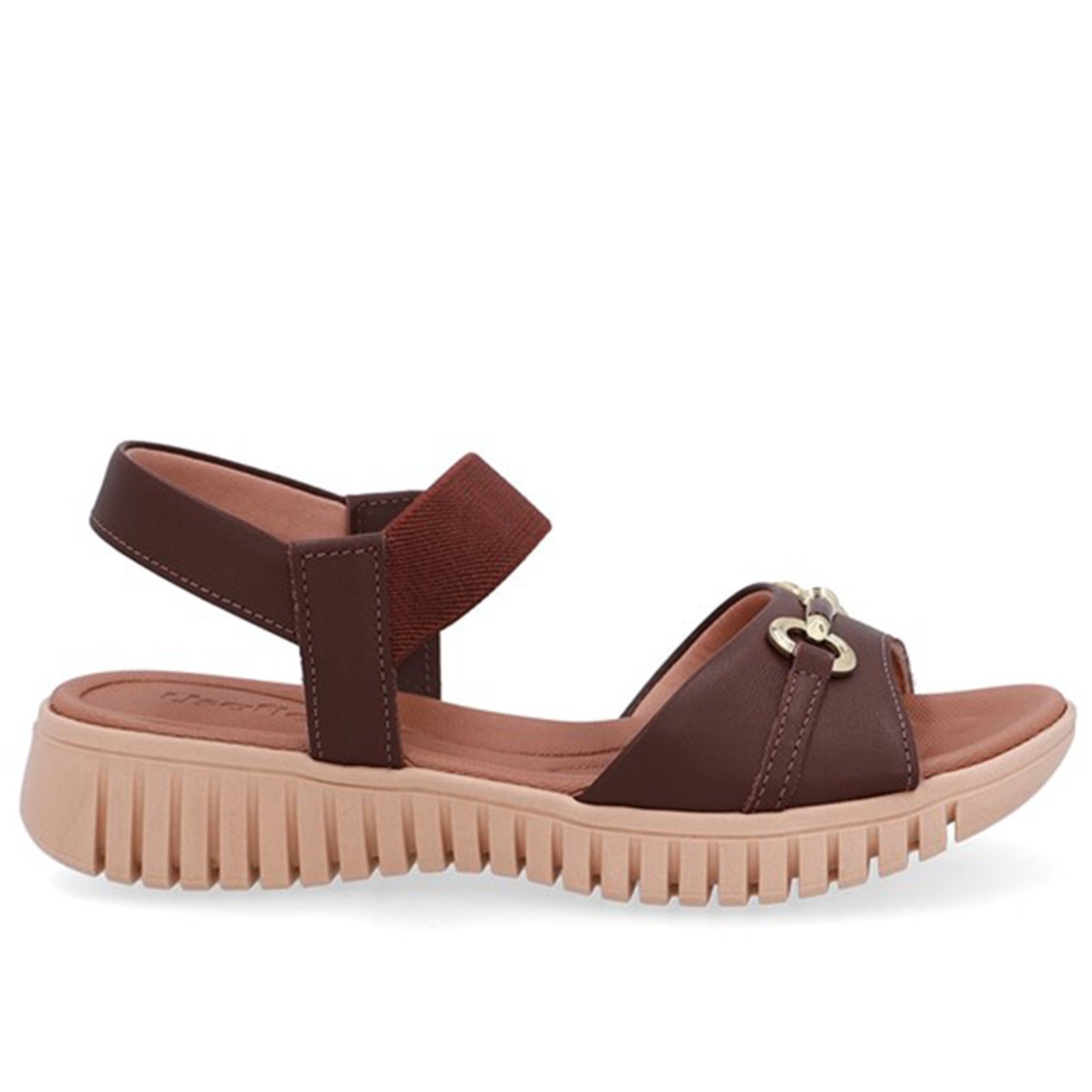 Sandália De Couro Rasteira Usaflex Conforto Enfeite Pinhao – 004
