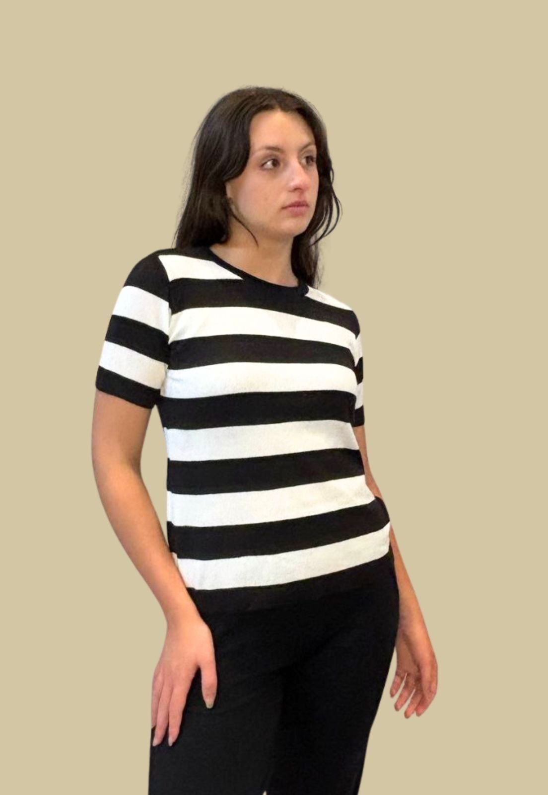 Blusa Listrada Tomasini Tricot Manga Curta Preto