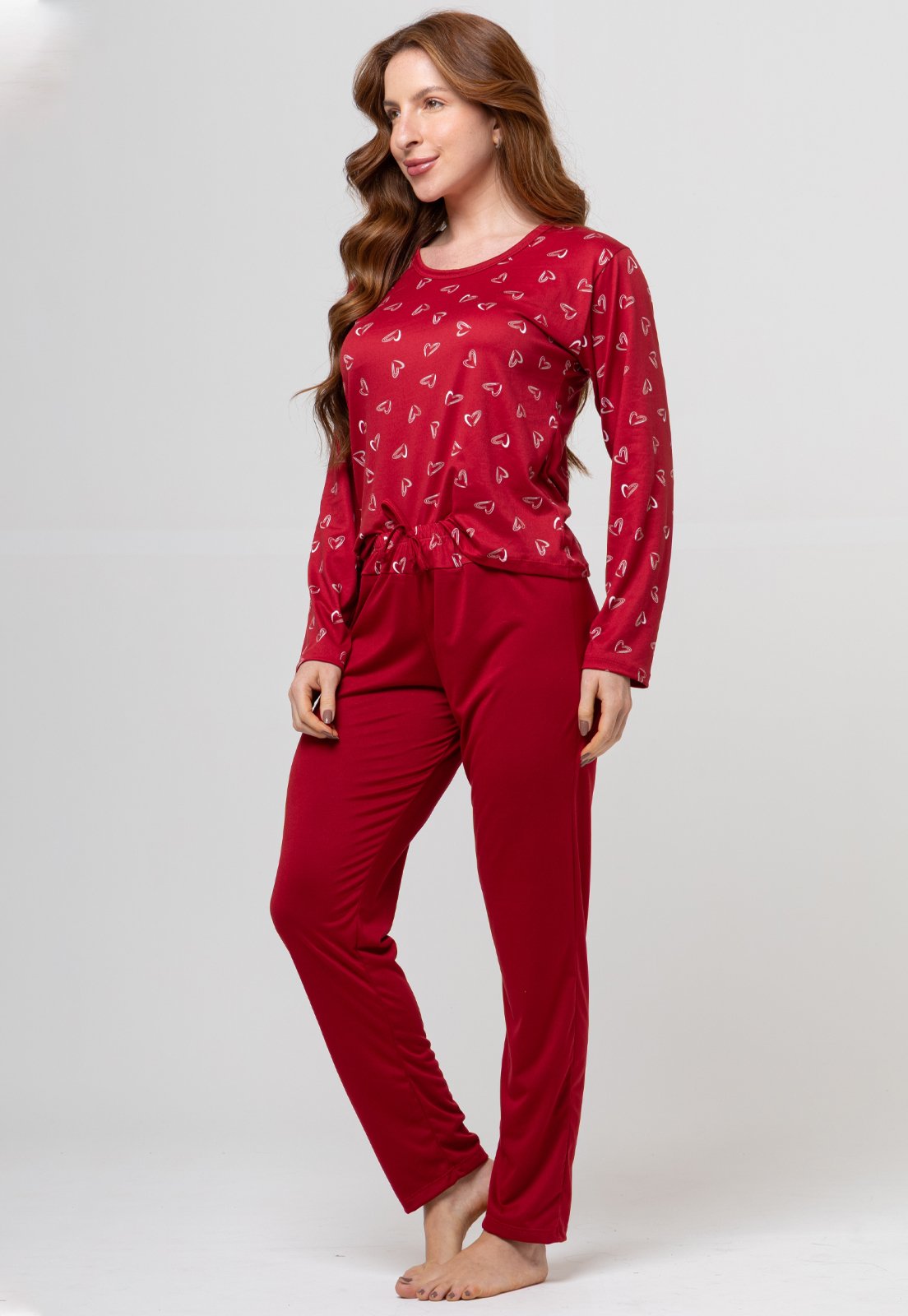 Pijama Longo Suede Flanelado Amamentação Pós Cirúrgico Botão Mood Modas 016 Vinho