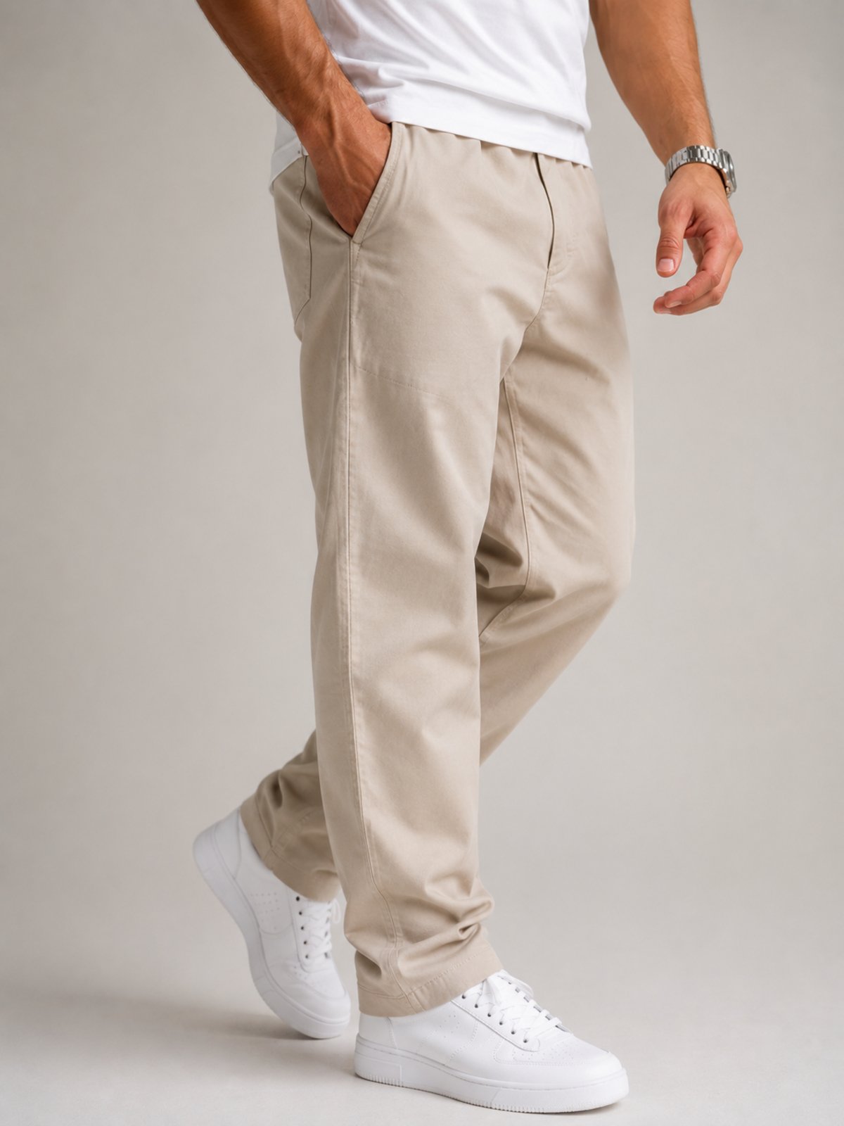 Calça Sarja Masculina Barra Purple Jeans Confortável Estilosa Bege Lavagem Clara