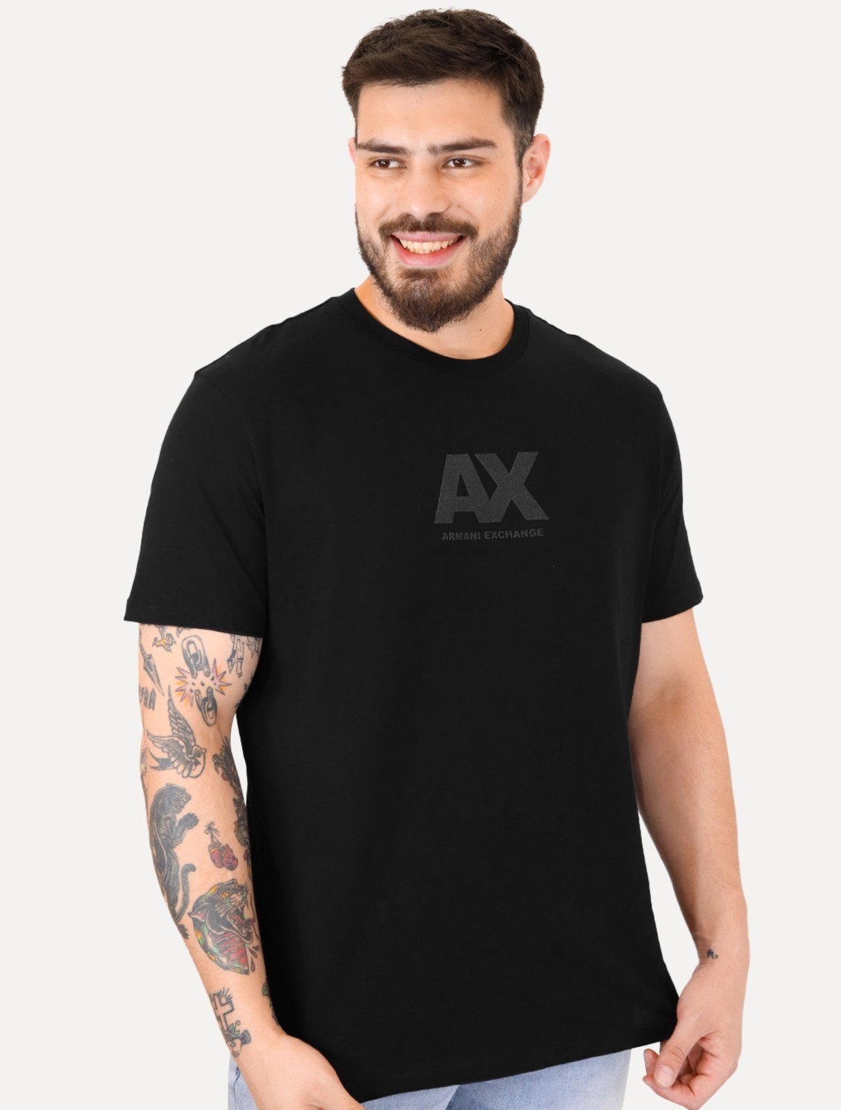 Camiseta Armani Exchange Masculina Regular AX Frontal Dark Grey Logo Preta