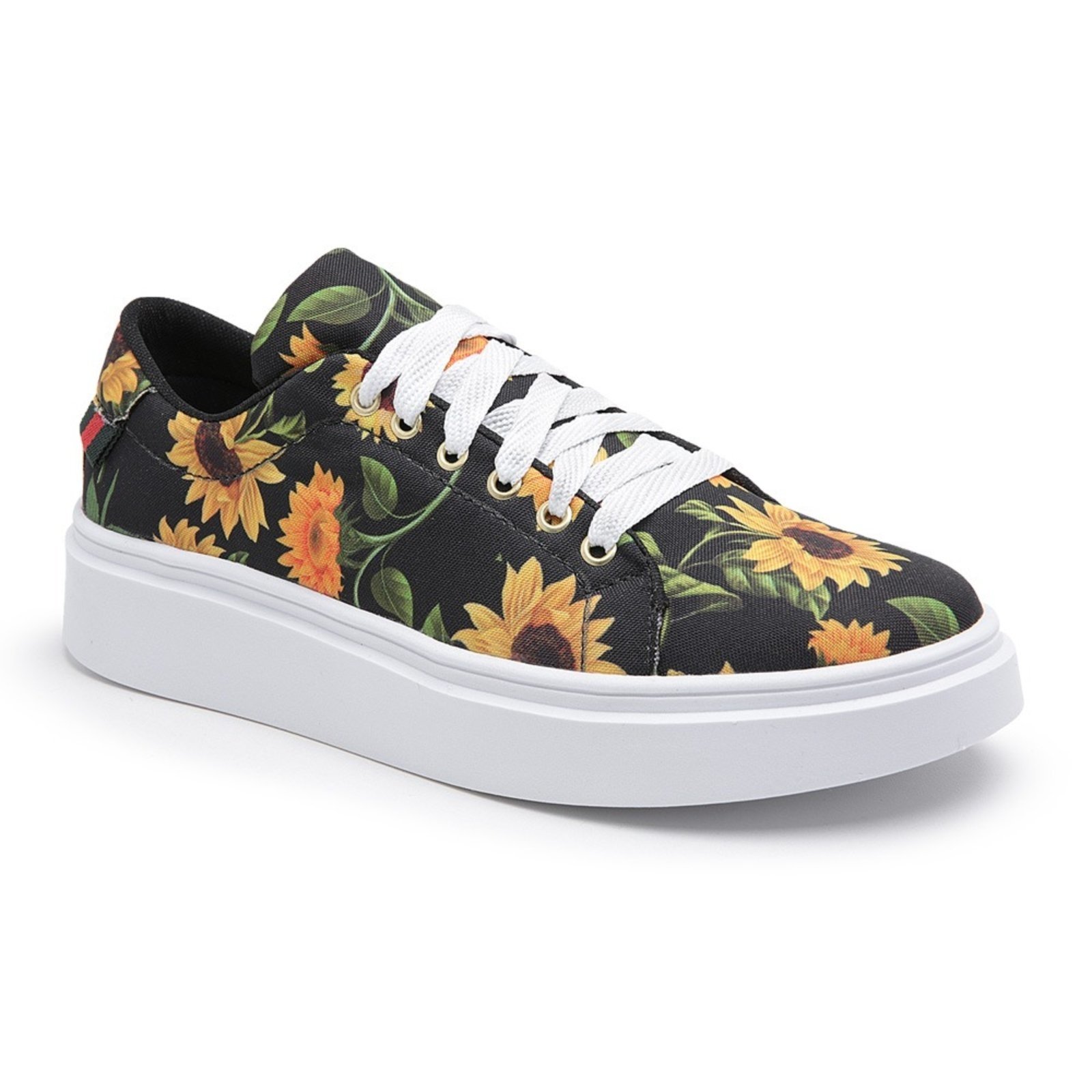 Tênis Casual Feminino Amarração Cano Curto Solado Flat Emborrachado Básico Confortável Preto / Amarelo