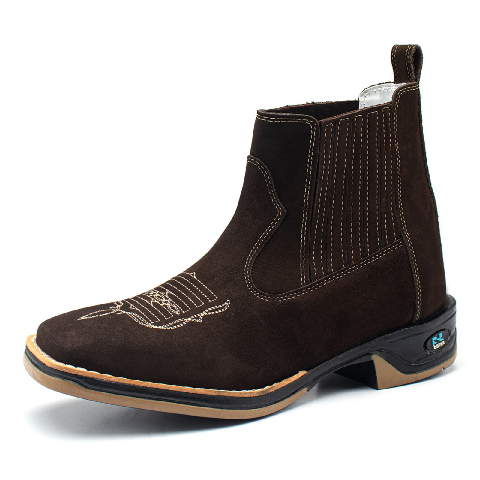 Bota Masculina RR Botas Texana Country Em Couro Bico Quadrado Com Bordado