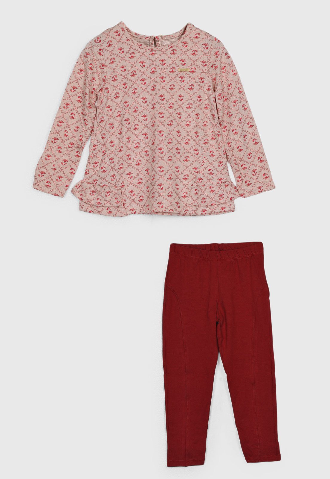 Conjunto Colorittá Blusa Detalhe Babado Floral Rosa