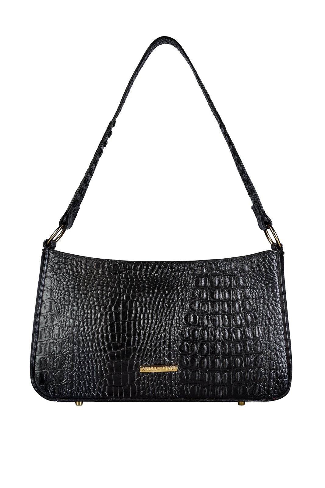 Bolsa de ombro em couro croco baguete Liah - Preto