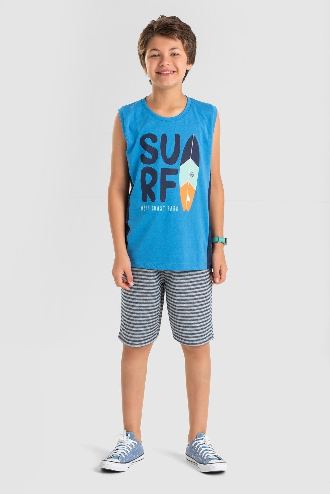 Infantil - Conjunto Juvenil Verão Masculino Regata Surf