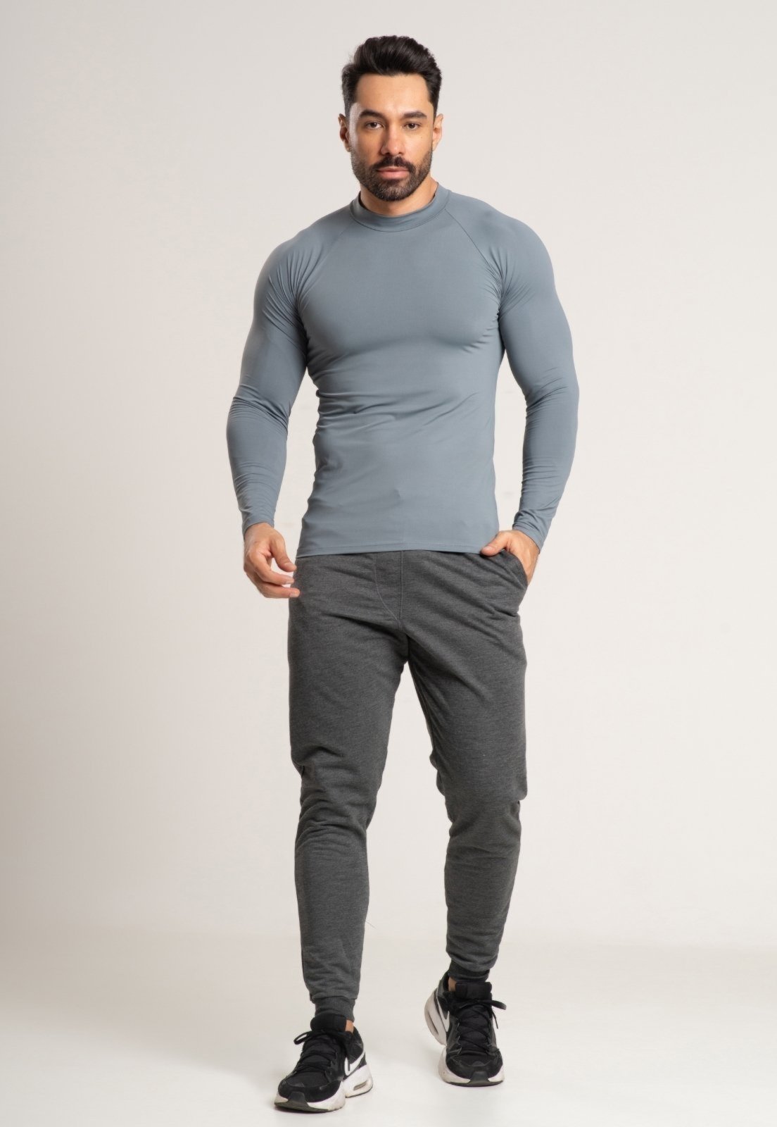 Calça Moletinho Serra e Mar Modas Masculina Jogger Com Bolso Cinza Escuro
