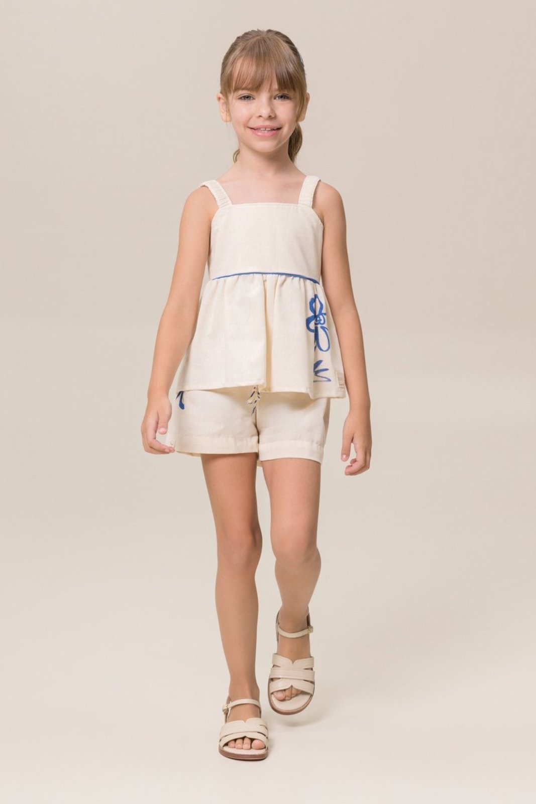 Infantil - Conjunto Bugbee Blusa e Shorts Tecido Natural
