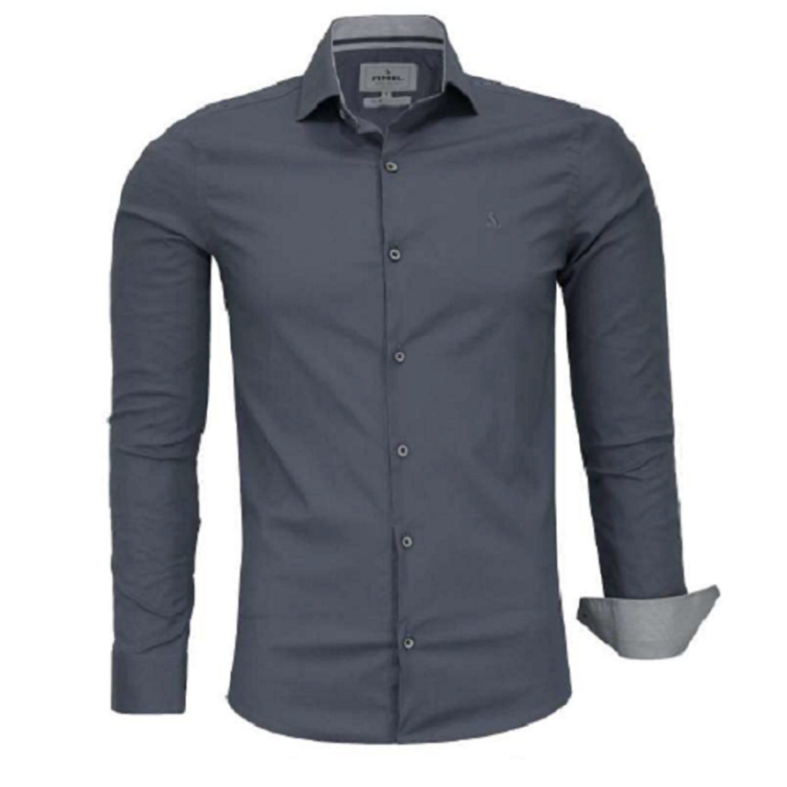 Camisa Social Manga Longa Lisa com Elastano Exclusivo Amil Chumbo