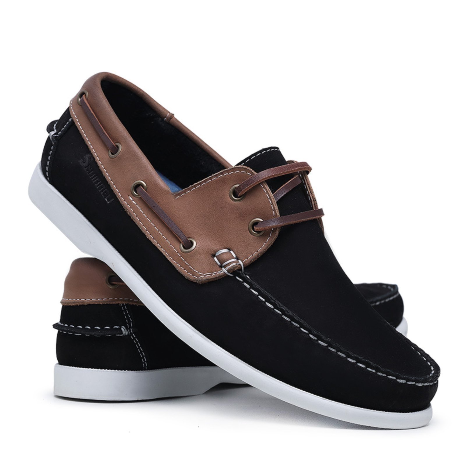 Mocassim Masculino De Couro Schiareli 606 Macio Leve Confortável Preto e Marrom