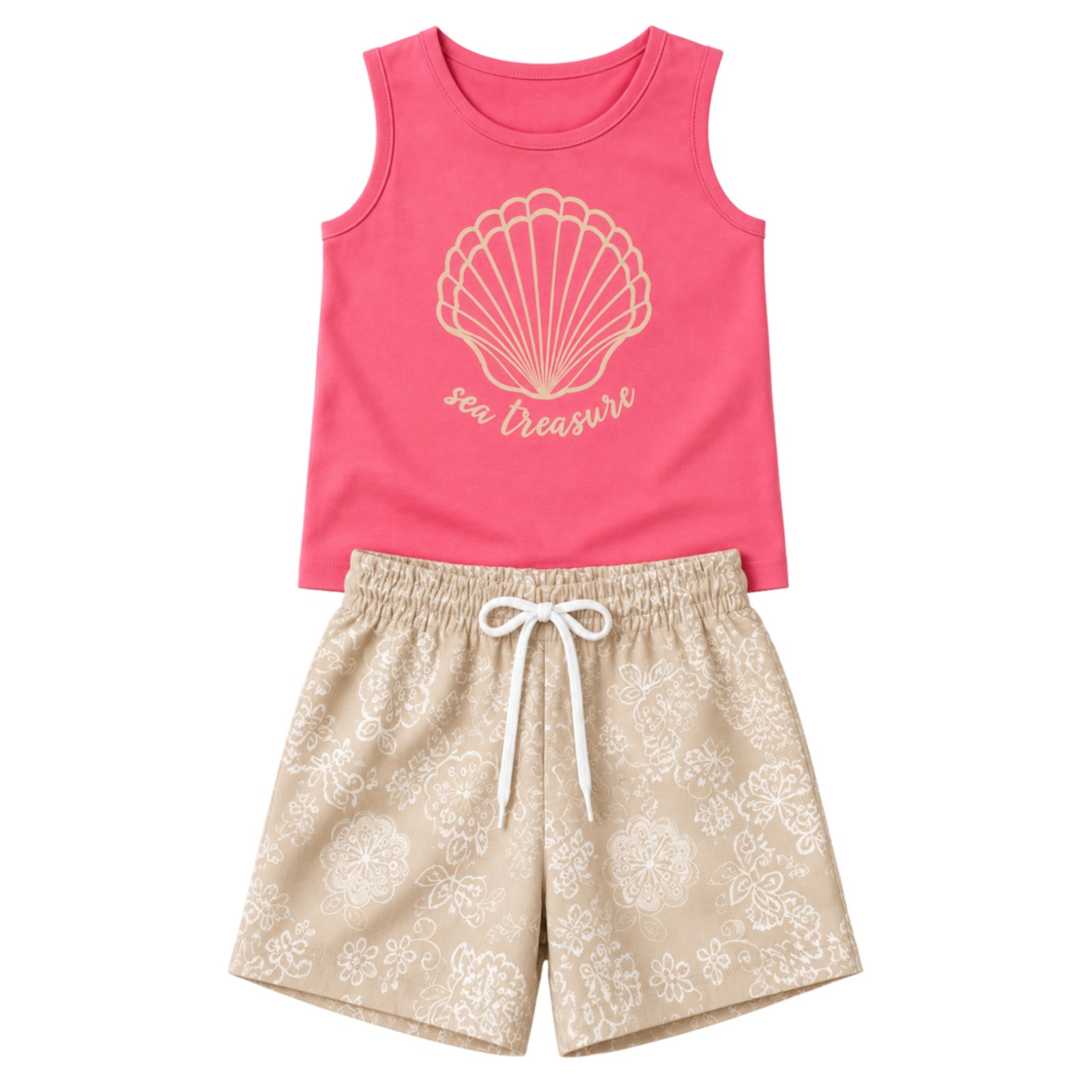 Infantil - Conjunto Menina Regata Meia Malha Penteada Bermuda Cotton
