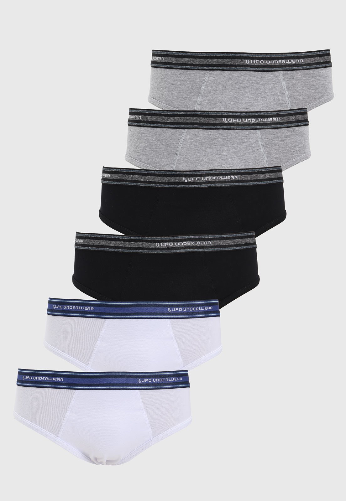 Kit 6pçs Cueca Lupo Slip Logo Cós Branca