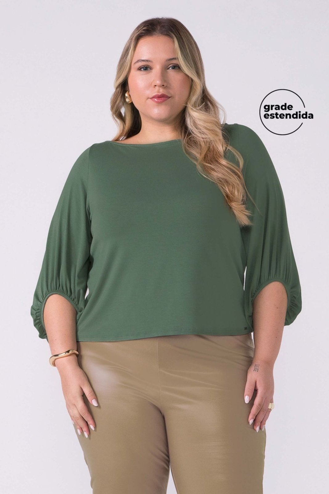Blusa Feminina Manga Bufante Lisa Marialícia Verde