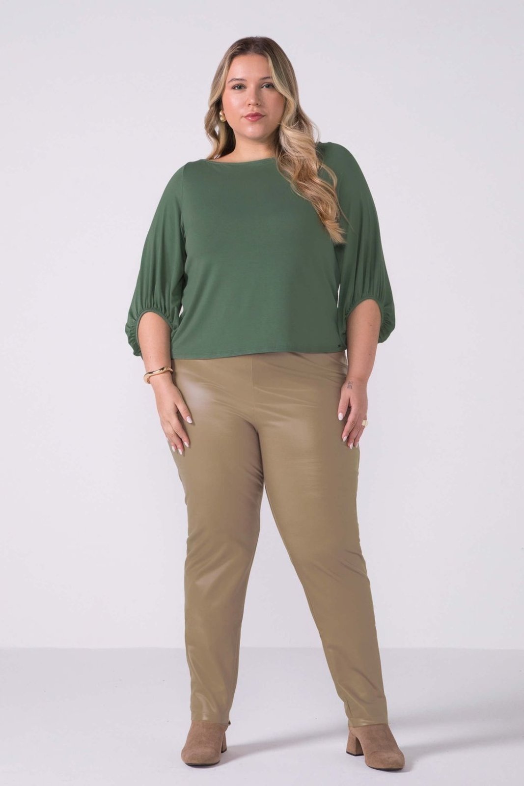 Vista 3 Blusa Feminina Manga Bufante Lisa Marialícia verde Marialícia verde