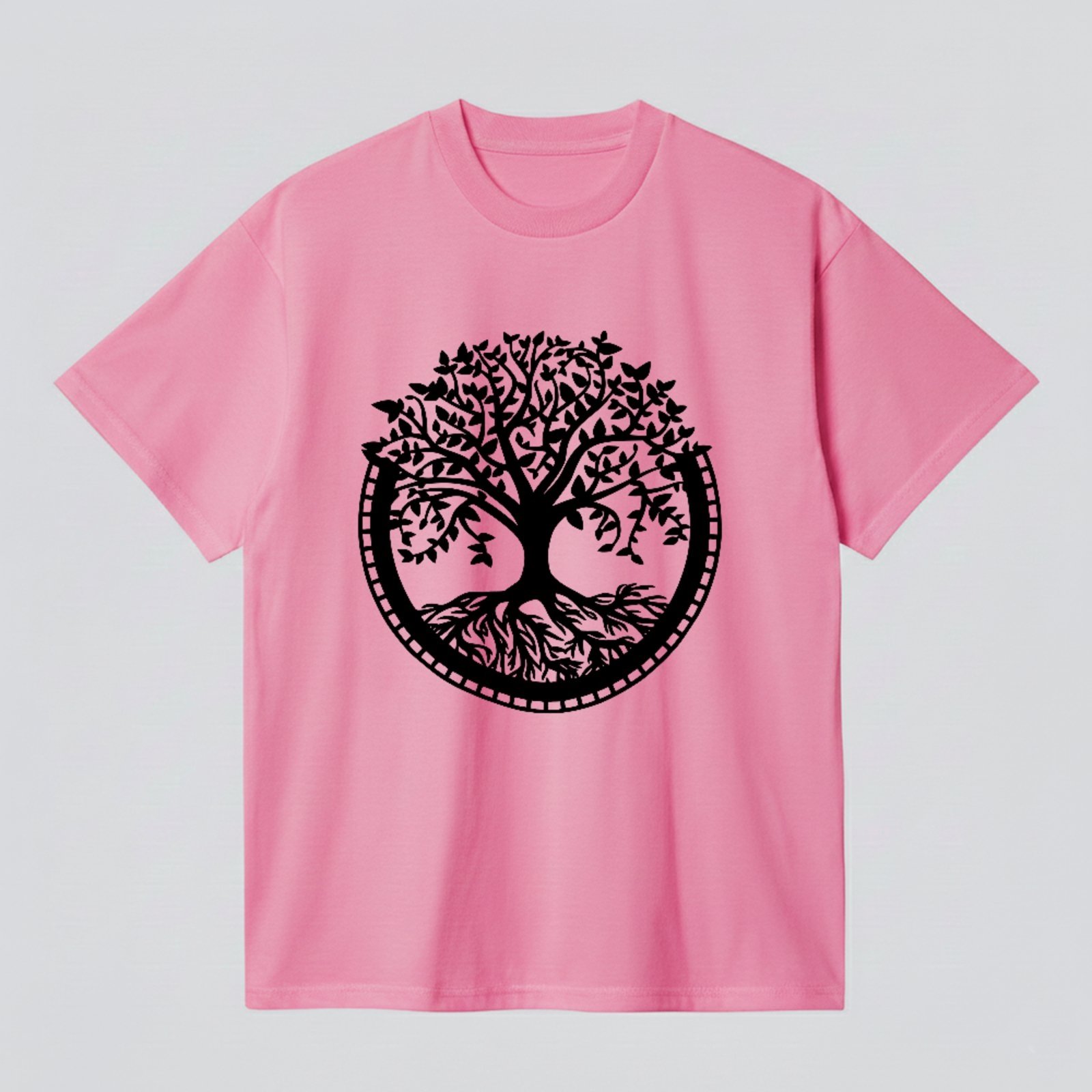 Camiseta Básica Árvore Da Vida Minimalista Unissex Rosa