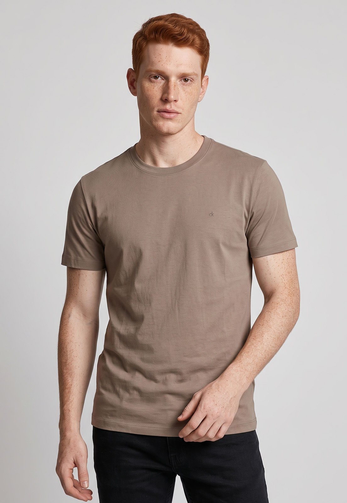 Camiseta Masculina Calvin Klein Meia Malha Bege