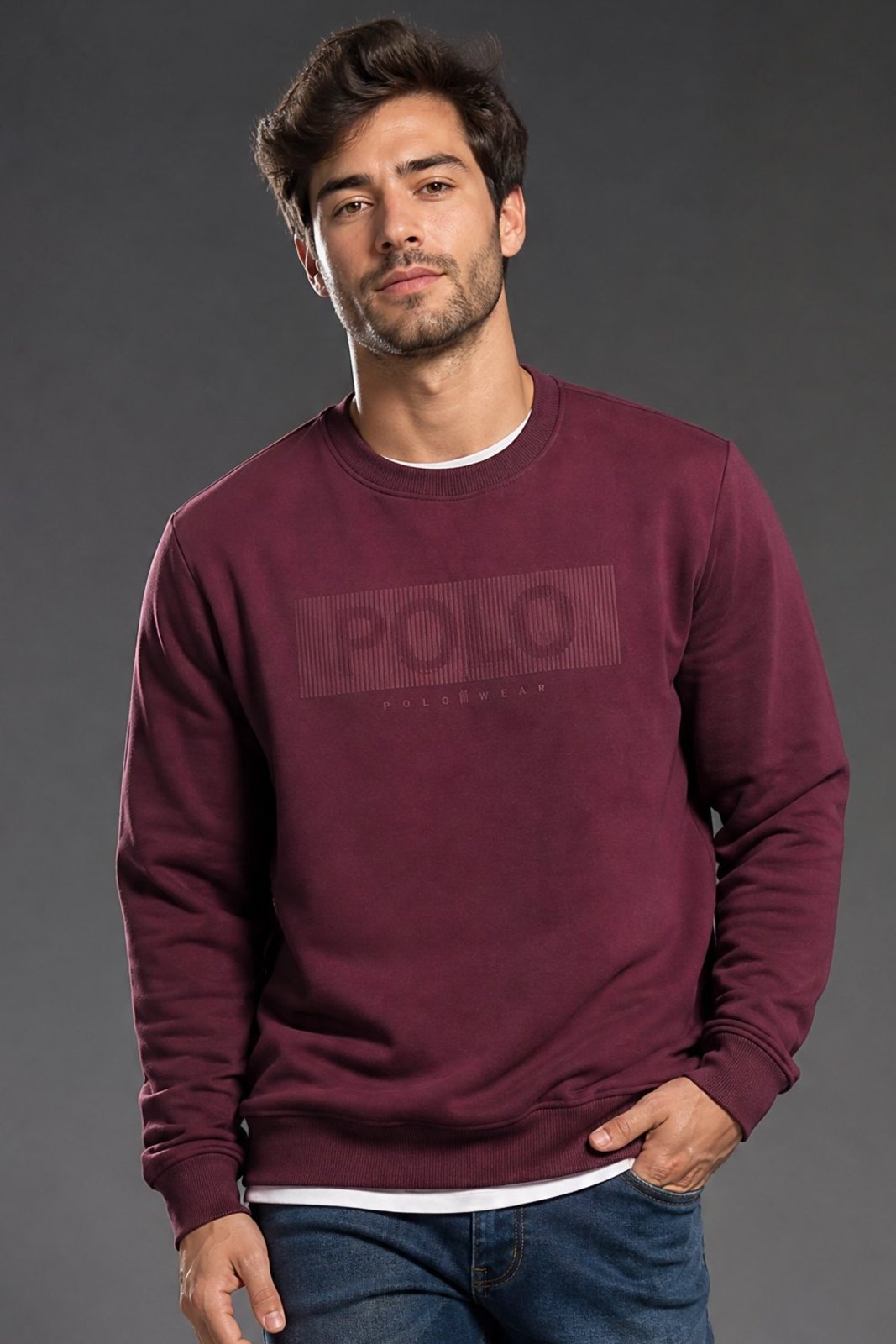 Blusa Moletom Gola Careca Silk Polo Wear Vinho