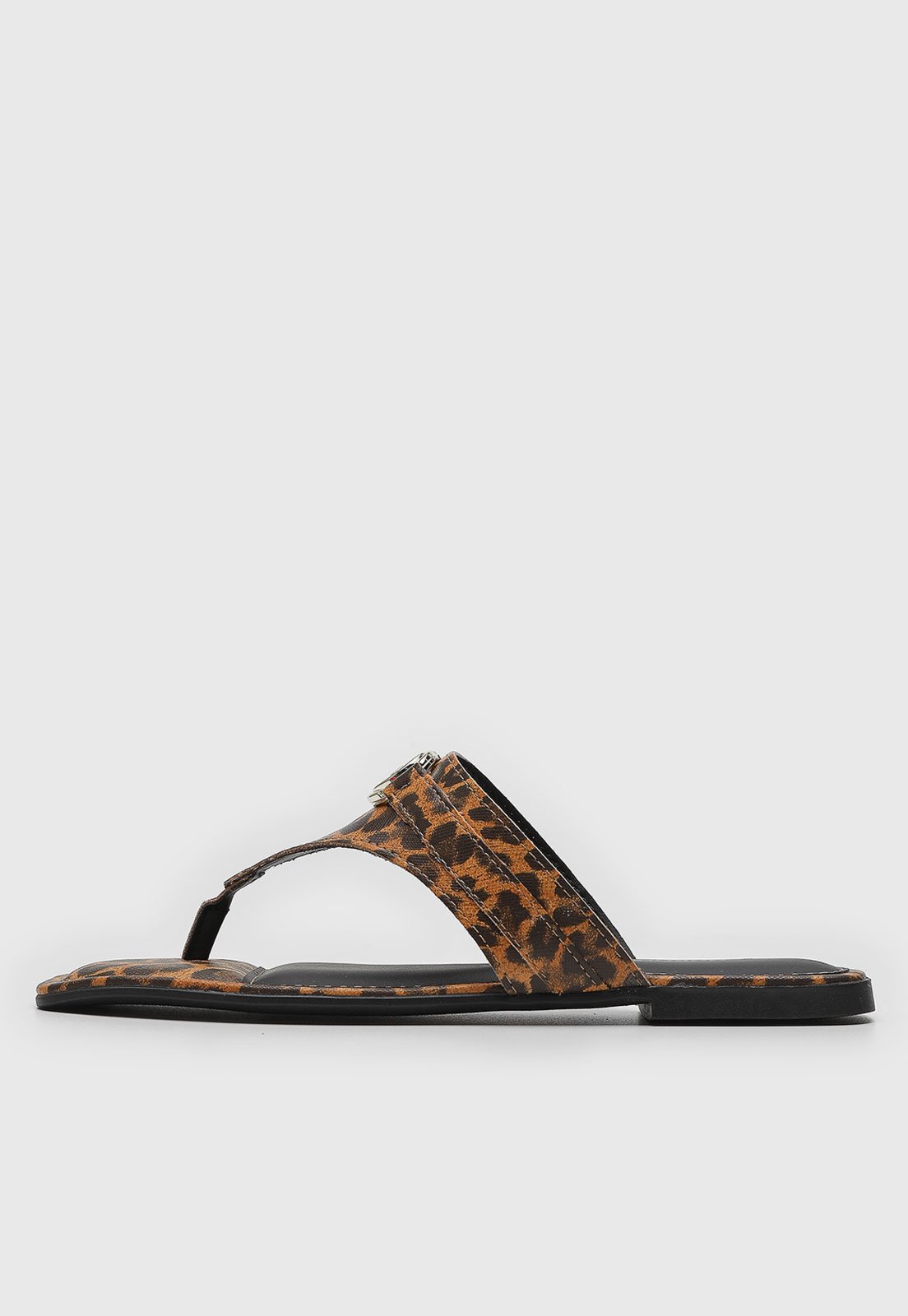 Rasteira Aberta Dakota Animal Print Ponta Quadrada Marrom