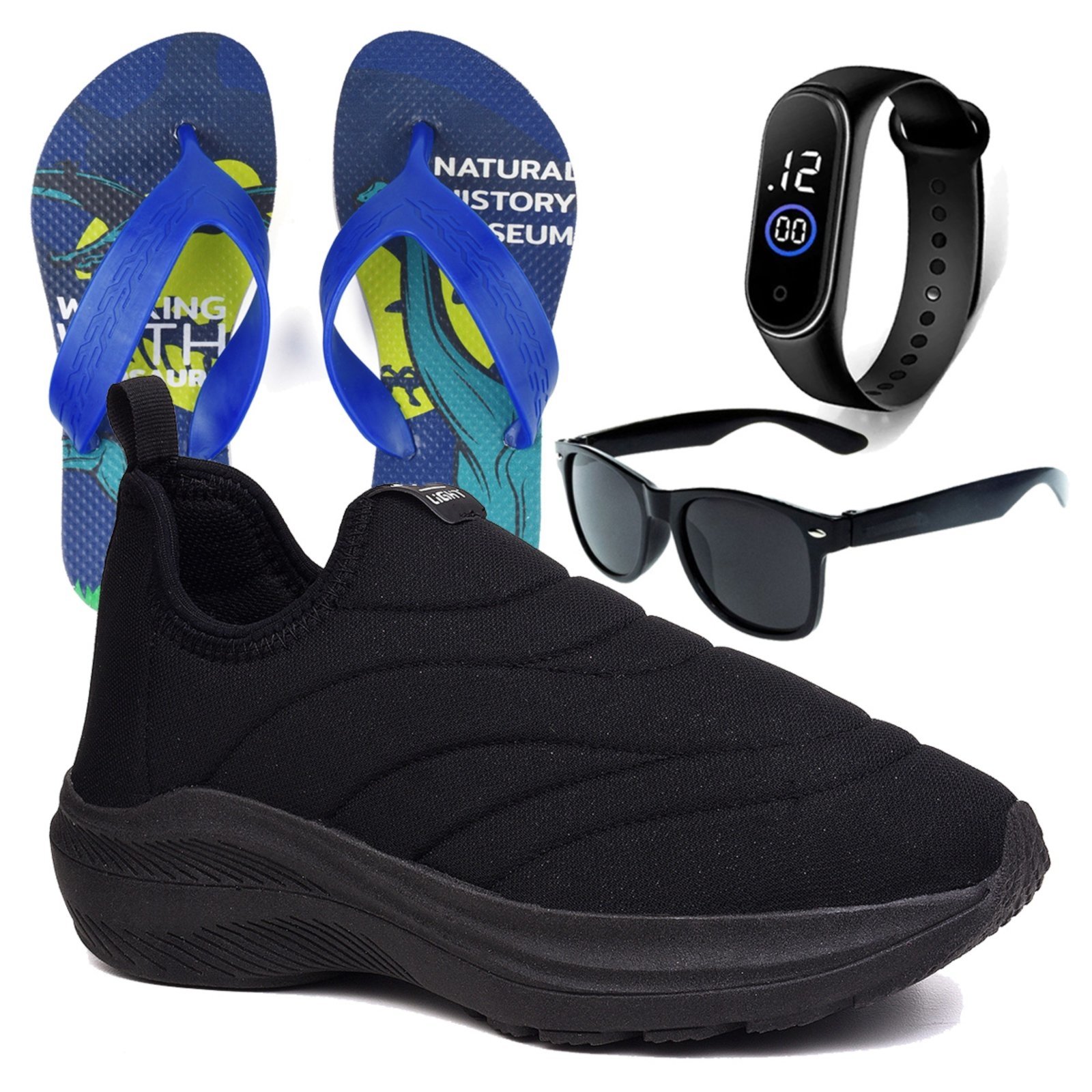 Vista 2 Infantil - Tenis Menino e Menina Calce Facil e e Chinelo Óculos e Relógio CALCADOS LGHT LIGHT preto CALCADOS LGHT LIGHT preto