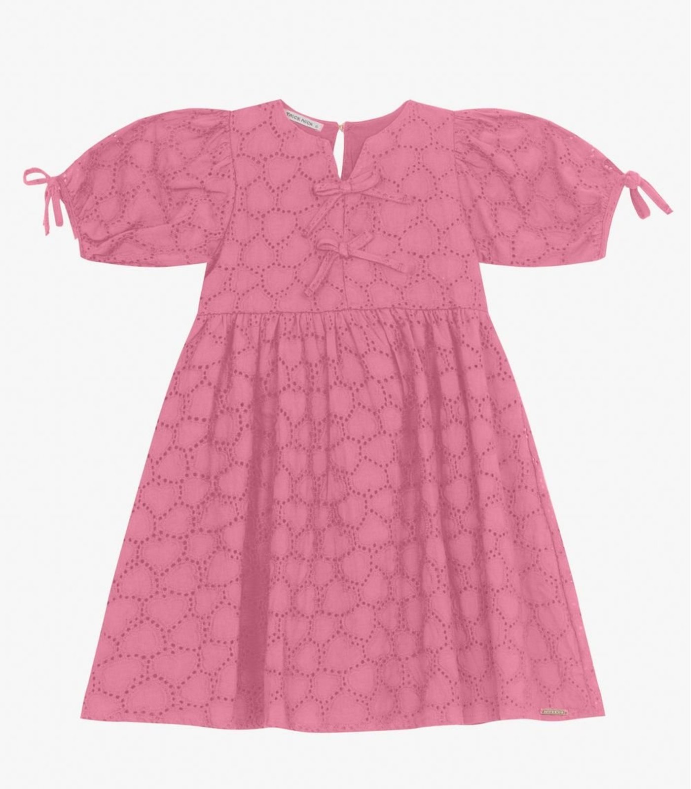 Infantil – Vestido em Laise Corações e Viscose Khy Trick Nick Rosa