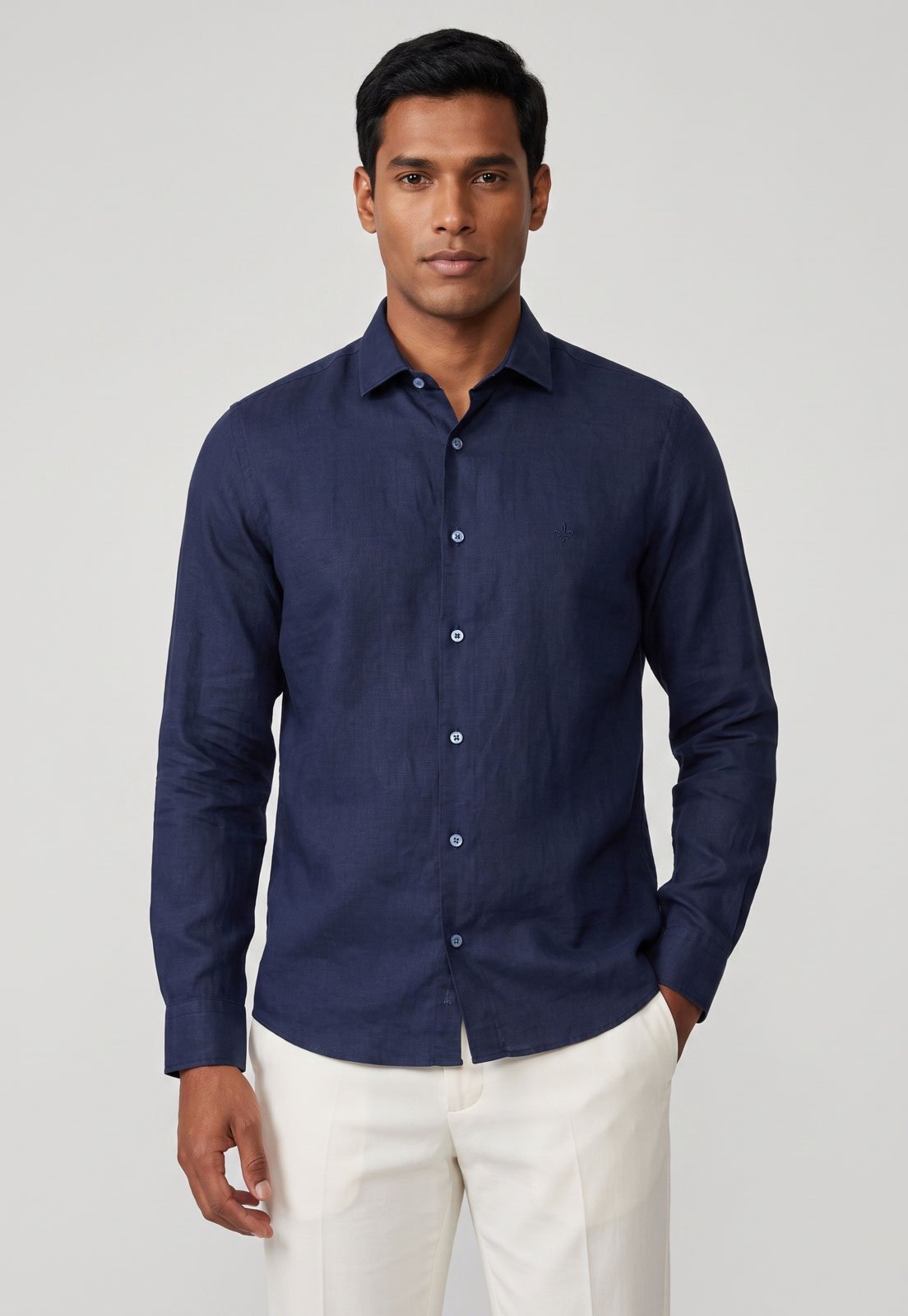 Camisa Masculina Dudalina Linho Azul
