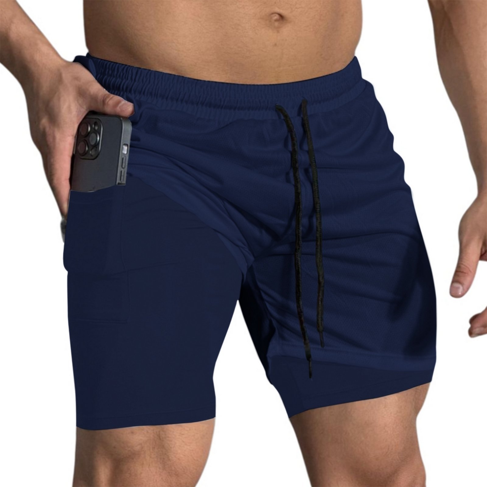 Vista 3 Kit 3 Shorts Treino Dry Térmico 2 em 1 com Bolso para Cel. e Porta-Toalha Calção Fitness Academia Relaxado multicolorido Relaxado multicolorido