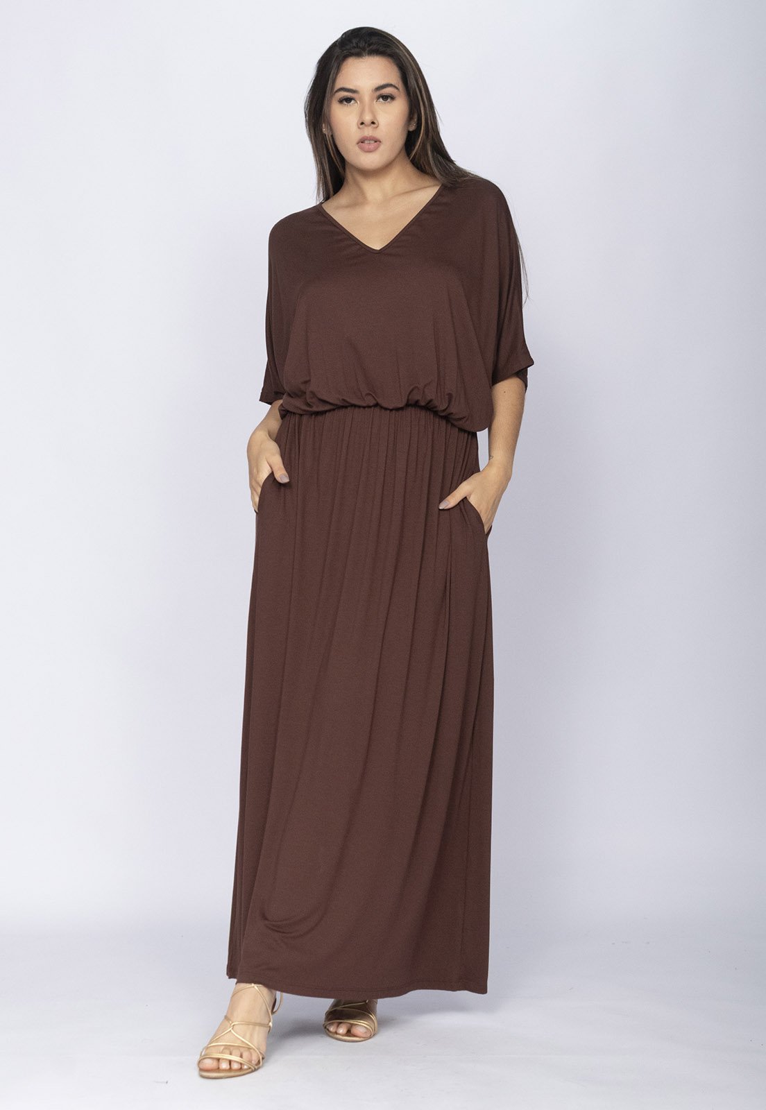 Vestido CabanaFree Longo Plus Malha Marrom
