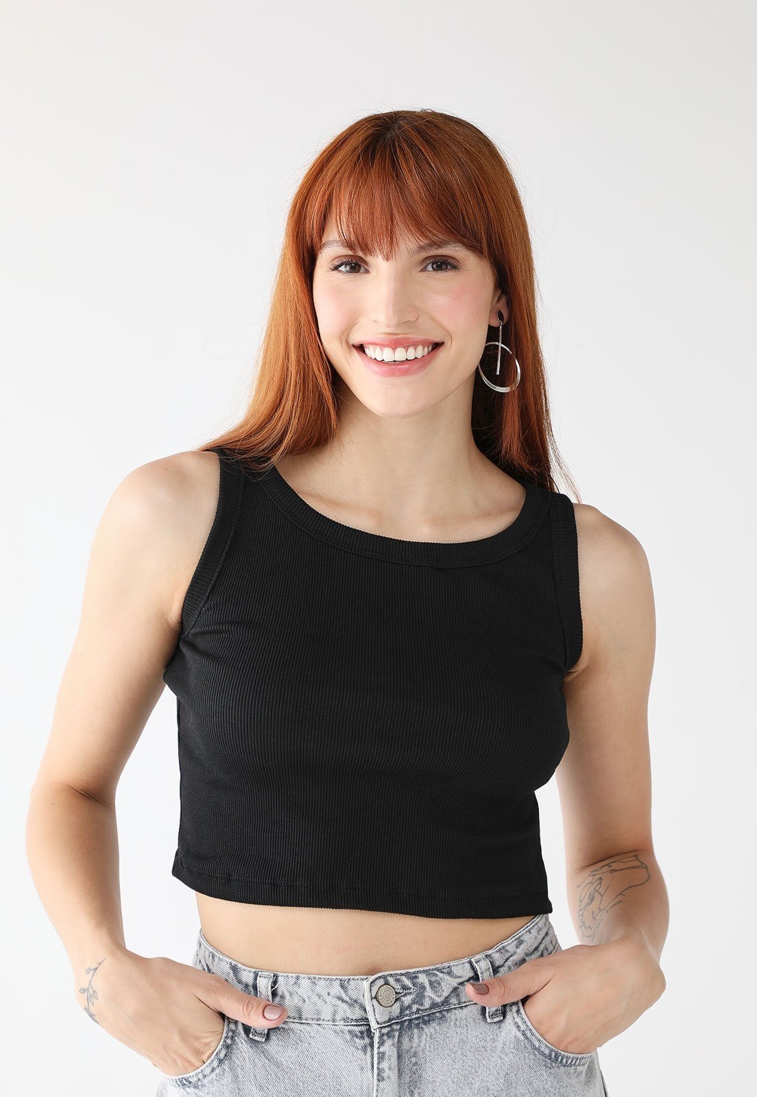 Cropped Regata Feminina 77VS LevoschCanelada Ribana Premium Preto