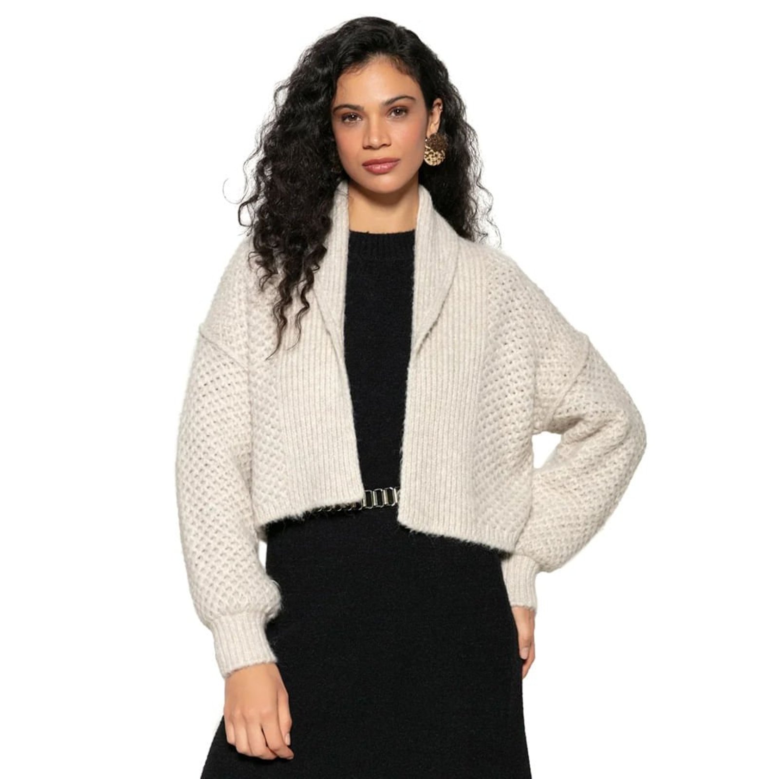 Casaco Feminino Biamar Tricot Com Lapela Canelada Bege Claro